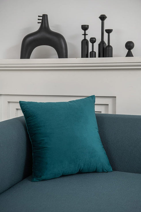 DEZENE Throw Pillow Cases 18x18 Teal: 2 Pack Cozy Soft Velvet Square Decorative Pillow Covers for Farmhouse Home Decor...