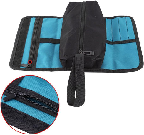 Tool Roll Up Pouch, Foldable Tool Roll Organizer Storage Holder Multi-Purpose Canvas Roll Up Small Tool Bag Professional Electrical and Maintenanc...