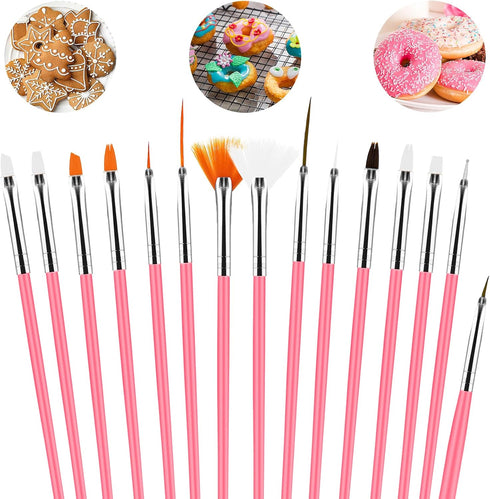 Aster 15Pcs Cake Decorating Brushes, Cake Painting Brushes Kit Food Safe Paint Brushes Fondant Sugar DIY Tools Set Cookie Decorating Supplies Cand...