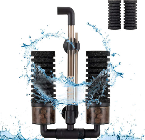 hygger Sponge Filter, Aquarium Filter Double Sponge Replaceable Media with 4 Biochemical Sponges and 1 Bag of Filtered Ceramic Balls Ultra Quiet F...
