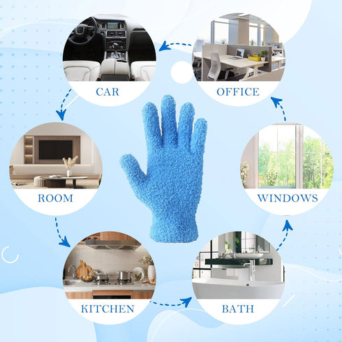 Evridwear Microfiber Dusting Gloves, Dusting Cleaning Glove for Plants, Blinds, Lamps and Small Hard to Reach Corners, 2 Pairs (Grey S/M & Blue S/...