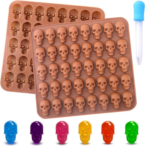 Gummy Skull Mould 2PCS 40 Cavity Halloween Skull Candy Molds Silicone Non-Stick Food Grade Skull Silicone Mold for Jelly Max Welt Ice Cube Dog Tre...