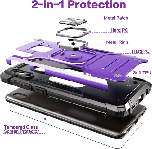 Galaxy A20 Case with Tempered Glass Screen Protector, Galaxy A30 Case, Hybrid Drop Test Cover with Car Mount Kickstand Slim Fit Protective Phone C...