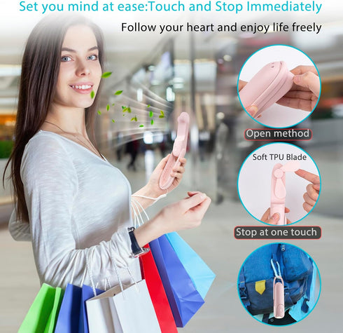 Pink Handheld Fan, Portable Fan Bullet Shape 3000mAh USB Rechargeable Battery Operate 6 IN 1 Personal Fan Foldable Lightweight Travel Essential wi...