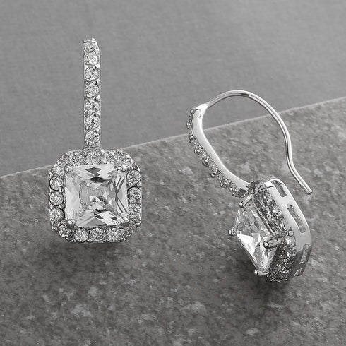 Mariell Radiant-Cut Cubic Zirconia Bridal Earrings, Dangle Earrings for Brides, Wedding Earrings with CZ Crystals, Drop Earrings for Brides, Bride...