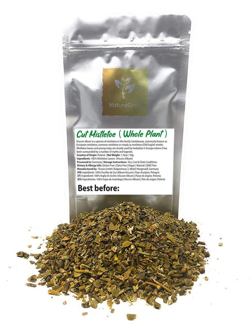 Dried Cut Mistletoe From The Whole Plant - Old English Mistle Herbal Tea - Ingredients: 100% Mistletoe Leaves (Viscum Album) - Net Weight: 1.76oz ...