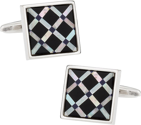 Onyx, Mother of Pearl, & Lapis Cufflinks with Presentation Gift Box...
