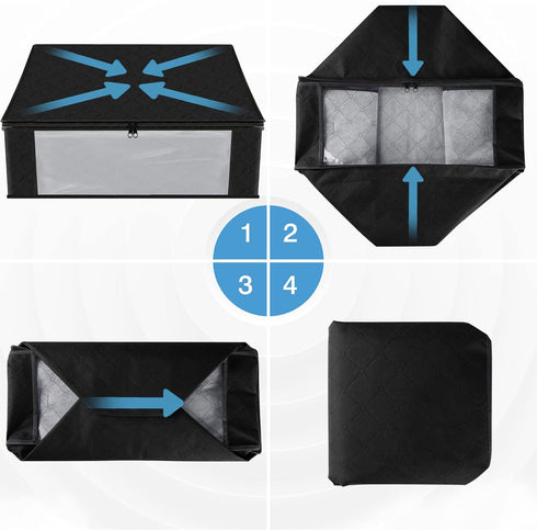 HomeHacks Storage 4-Pack Clothes Organizer Storage Bags Foldable Storage Box with Large Clear Window Sturdy Handles for Closet, Dorm, Pillows, Bed...