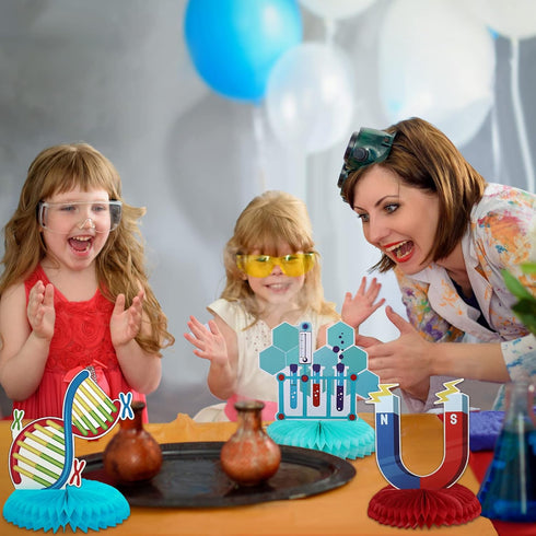 Fainne 9 Pieces Science Party Decorations Science Theme Honeycomb Centerpieces 3D Table Decorations Table Toppers for Science Party Chemistry Part...