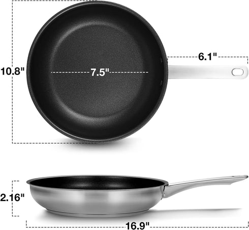 KOCH SYSTEME CS Stainless Steel Pan 10 Inch, Non-toxic Stainless Steel Frying Pan with Nonstick Coating for Professional Cooking, Stainless Steel ...