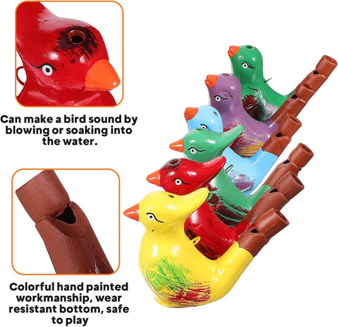 Bird Whistle 6PCS Ceramic Bird Whistles, Bird Water Whistles with Lanyards, Bird Noise Makers, Funny Bath Musical, Drawing Warbler Song Ceramic Wh...