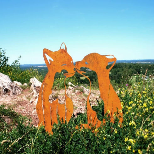 Garden Outdoor Fox Decoration Rusty Metal Yard Art Animal Corten Steel Garden Decor Decoration Stake Gift Handmade Wall Art for Yard Lawn Trees Fe...