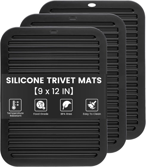 3 PCS Silicone Trivets for Hot Pots and Pans - 9"x12" Heat Resistant Trivet Mat - Hot Pads for Kitchen Quartz Countertops - Multipurpose Non-Slip ...