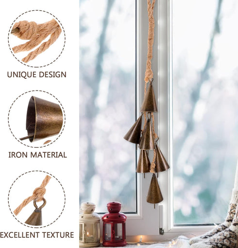 GANAZONO Outdoor Decor Witch Bells Door Knob Hanger Wind Chimes Hanging Bells with Rope Wreath Handmade Handicrafts Rustic Witchcraft Supplies for...