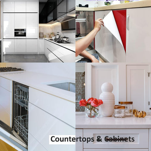TANONE White Wallpaper 17.7" X 118" Peel and Stick Countertop Wallpaper Glossy Self Adhesive Removable Decorative Upgrade Vinyl Film for Kitchen C...