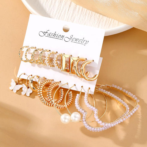 10 Pairs Gold Hoop Earring Set For Women Chunky Earrings Multipack, Hypoallergenic Trendy Big Samll Stud Earring Lightweight Twisted Pearl Ear Pac...
