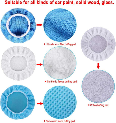 SIQUK 24 Packs Car Polisher Pad Bonnets 5 to 6 Inch Polishing Bonnet with 12 Packs Microfiber Bonnets 4 Packs Waxing Bonnet 6 Packs Non-Woven Buff...