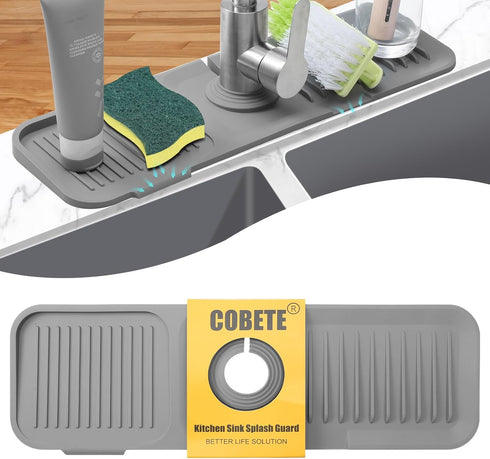 Kitchen Sink Splash Guard, 5°Slope 17.7in Faucet Mat Splash Catcher, Handle Drip Catcher Tray, Multipurpose for Kitchen Dish Drying Mats Sponge Ho...