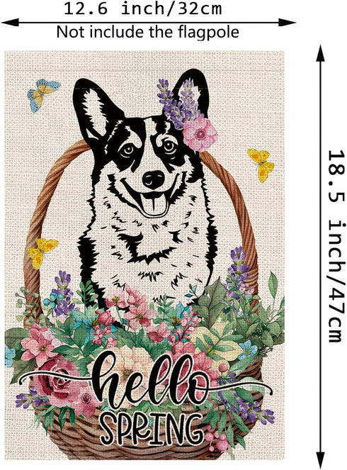 Spring Garden Flag Hello Spring Corgi Vertical Double Sided Flowers Butterfly Farmhouse Yard Lawn Outdoor Decor 12.5x18 Inch...