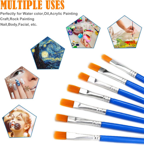 30Pcs Small Paint Brushes Bulk Kids Flat Nylon Hair with Wooden Handle Acrylic Oil Watercolor Painting Brushes for Students, Children and Adult...
