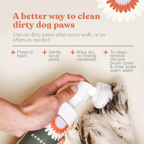 Dandylion Clean Paws | No-Rinse Foaming Cleanser | Gentle, Fragrance-Free, and pH Balanced to Provide a deep Clean Safe for All Dogs | 5fl oz. Bot...