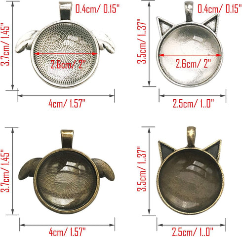 58 PCS Pendant Tray Kit, Seasonsky Pendant Trays Sun, Wing, Cat, Snowflakes with Glass Cabochon Blanks Clear Dome, 10 PCS Pendant Buckle for Photo...