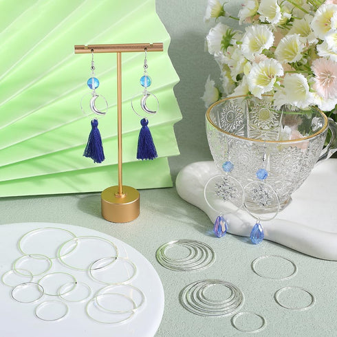 1 Box 5 Styles 100pcs Silver Earring Beading Hoops Round Beading Hoops Brass Linking Earrings Beading Hoop Findings for Jewelry Making Supplies DI...