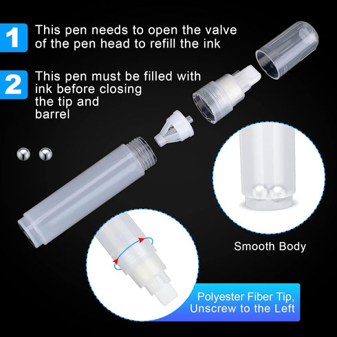 Sabary 10 Pcs Refillable Paint Markers 10 mm Empty Acrylic Markers Blank Flat Head Graffiti Markers White Fillable Paint Pen with 5 Pcs 3 ml Dropp...