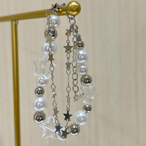 Y2K Star Pearl Beaded Bracelet Adjustable Natural Stone Bracelet Star Chain Bracelet Gothic Link Dainty Bracelet for Women Jewelry Gifts...