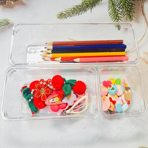 6 Pcs Clear Drawer Organizer Set, 3 Size Acrylic Drawer Storage Trays, Storage Tray for Makeup, Kitchen, Gadgets, Office...