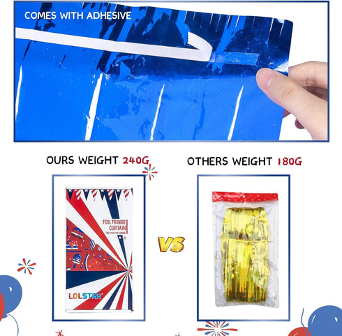 LOLStar 4th of July Decorations, 3Pack Red White Blue Labor Day Party Decorations Tinsel Foil Fringe Curtains, Photo Booth Prop Streamer Backdrop ...
