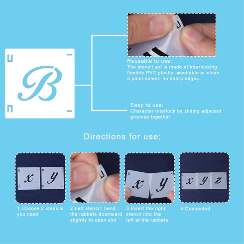 AIEX 62 Pcs Calligraphy Letter Stencils, 1 Inch Farmhouse Style Letter Number Template Interlocking Alphabet Stencils for Art Projects Decoration ...