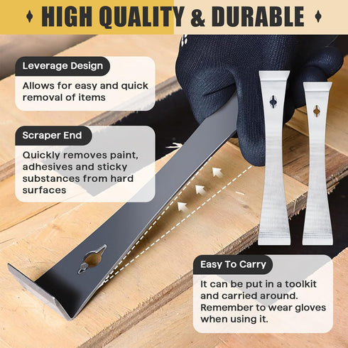 2-Piece Stainless Steel Mini Pry Bar Scraper Set, Ultra Sharp Trim Puller, Small Flat Pry Bar, Silver Prybar for Trim Removal Tool and baseboard r...