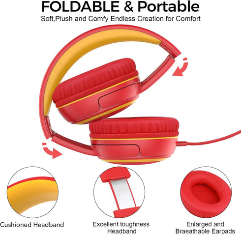 A10 Kids Headphones with Microphone, Lightweight Folding Stereo Bass Headphones with 1.5M No-Tangle Cord, Portable Wired Headphones for Smartphone...
