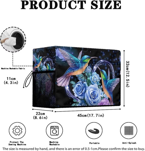 Hummingbird Floral Pattern Sewing Machine Dust Cover with Pocket for Sewing Machine Accessories Compatible with Singer and Brother Sewing Machine ...