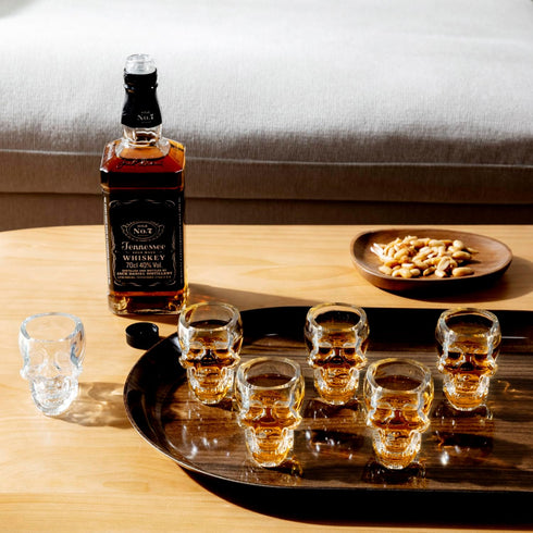 MyGift Set of 6 Skull Shot Glasses – 2.8 oz Clear Glass Novelty Drinkware for Halloween Parties, Cocktail Bars & Home Decor – Spooky 3D Skull Desi...