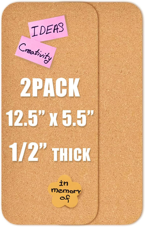 2 PCS 12.5"*5.5" Self-Adhesive Cork Board, 1/2"(12mm) Thick Cork Boards for Walls, 12.5"*5.5" Bulletin Board, Cork Board Tiles for Office, Home, S...
