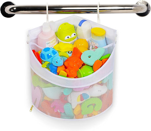 Baby Bath Toy Organizer, Quick Drying and Mould Proof, Corner Hang-Suspension Holder, Large Capacity Multi Use Shower Caddy (White)...