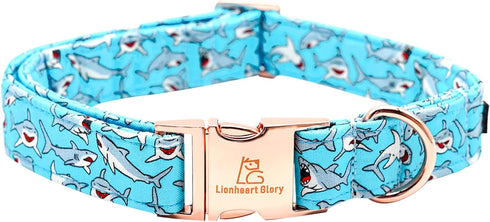 Lionheart glory Blue Dog Collar Shark Print Dog Collar for Large Dogs Soft Durable Adjustable Dog Collars Boy Pet Gift...