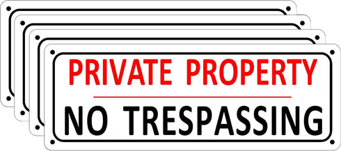 (4 Pack) No Trespassing Signs Private Property, Aluminum Warning Sign for Fence Yard Outdoor, 10 x 3.5 inches Metal Reflective Security Signs for ...