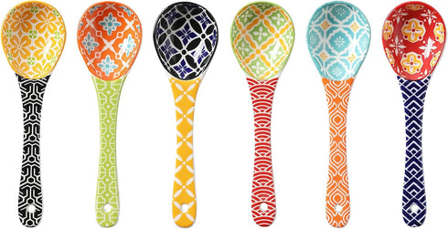 Ceramic Small Serving Spoons, Colorful Soup Spoons Set for Cereal, Soups, Stews, Ramen, Dishwasher & Microwave Safe, Cute Porcelain Spoons, Set of...