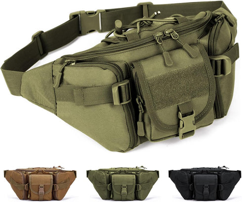 Tactical Fanny Pack, Military Outdoor Waist Bag Belt Packs Hip Bumbag Utility Bags with Adjustable Strap for Cycling Hiking Hunting (Green)...
