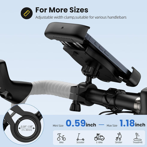 Bike Phone Holder, Motorcycle Phone Mount 360°Rotatable Handlebar Cell Phone Clamp Scooter Phone Clip for iPhone 15 Pro Max/Plus,14/13/12/11,Galax...