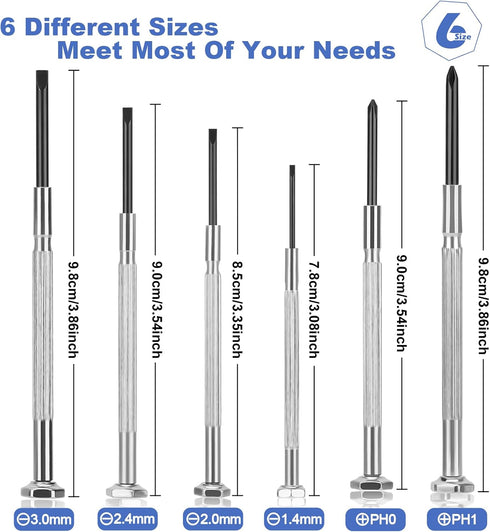 6PCS Tiny Screwdriver Set with Case, Soodeei Mini Screwdriver Set with 6 Different Size Flathead and Philips Screwdrivers, Premium Small Screwdriv...