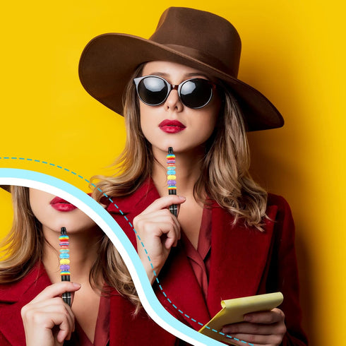 10 Pieces Plastic Beadable Pen Bead Ballpoint Pen Assorted Bead Pen Shaft Black Ink Rollerball Pen with Extra Refills for Kids Students Office Sch...