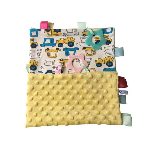 Baby Security Blanket for Unisex, Yellow Car Baby Lovey Taggy Blanket with Minky Dot Fabric, Soft & Breatable Lovie Baby Gifts for Boys Girs, 21 *...