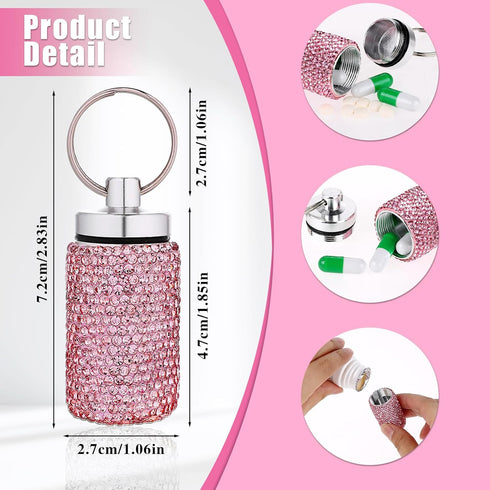 Pill Organizer Stainless Steel Waterproof Pill Holder Box Bling Small Medicine Case Dispenser Bottle Travel Portable Jewelry Ring Holder Keychain ...