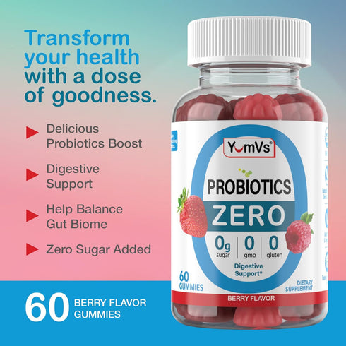 YUM-V'S - Zero Sugar Probiotic Gummies for Digestive Health - Sugar Free Probiotics for Women, Men & Kids - Gut Health Probiotic Gummies for Adult...