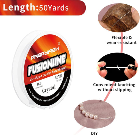 ANGRYFISH Fusionline,4 Rolls 0.005",0.006",0.007",0.008" Diameter Micro-Fused Braided Thread,Break Strength, Crystal Color,Super Strong Stringing ...