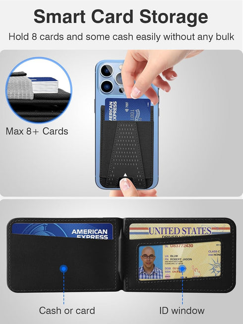 HiWe for Magsafe Wallet Stand, Strong Magnetic Wallet for iPhone 15/14/13/12 Series, for iPhone Magsafe Wallet with 3 Card Slots, Open ID Window, ...